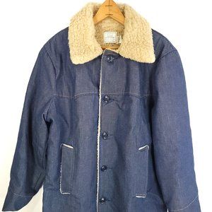 Vintage Denim Work Jacket Men's Large Eastern Wear Guard Blue Fleece Lined USA